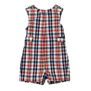 Vintage Jon Jon Romper Shortall Red Blue Plaid Handmade One Piece **Measurements
